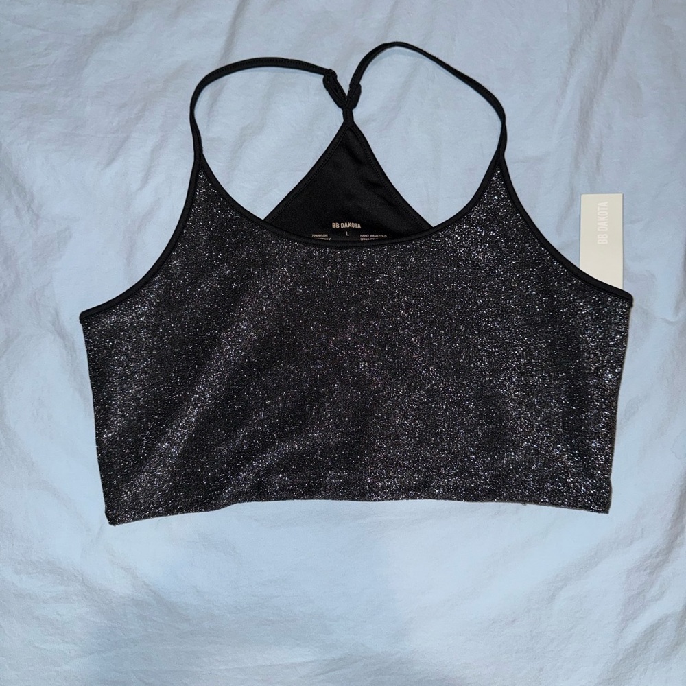 NWT BB Dakota Sparkly Black Halter Crop Top